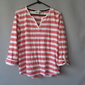 JONES NEW YORK SPORT V NECK STRIPED BLOUSE TOP